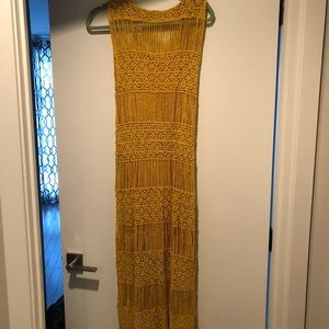 Mustard yellow crocheted midi dress